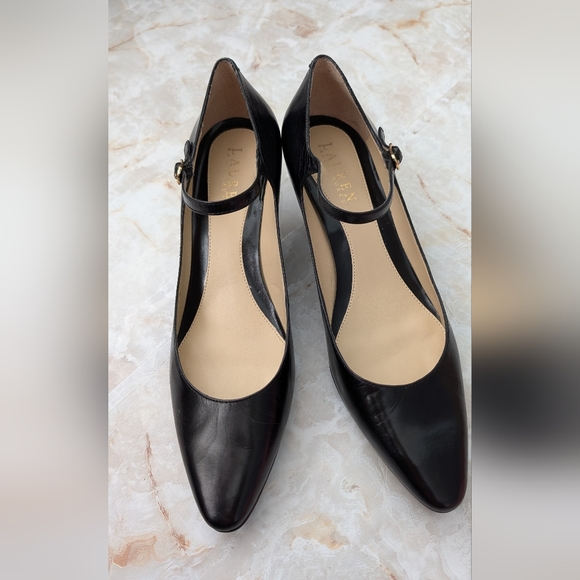 Ralph Lauren Shoes - Ralph Lauren Elegant Black T-Strap Heels Leather Sz 8 M
